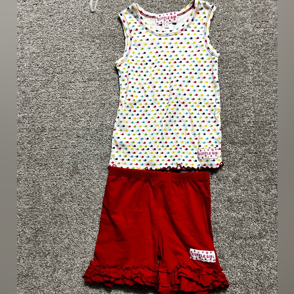 Ruffle Girl Girls Tank And Ruffle Shorts Set Outfit Whale Size 5